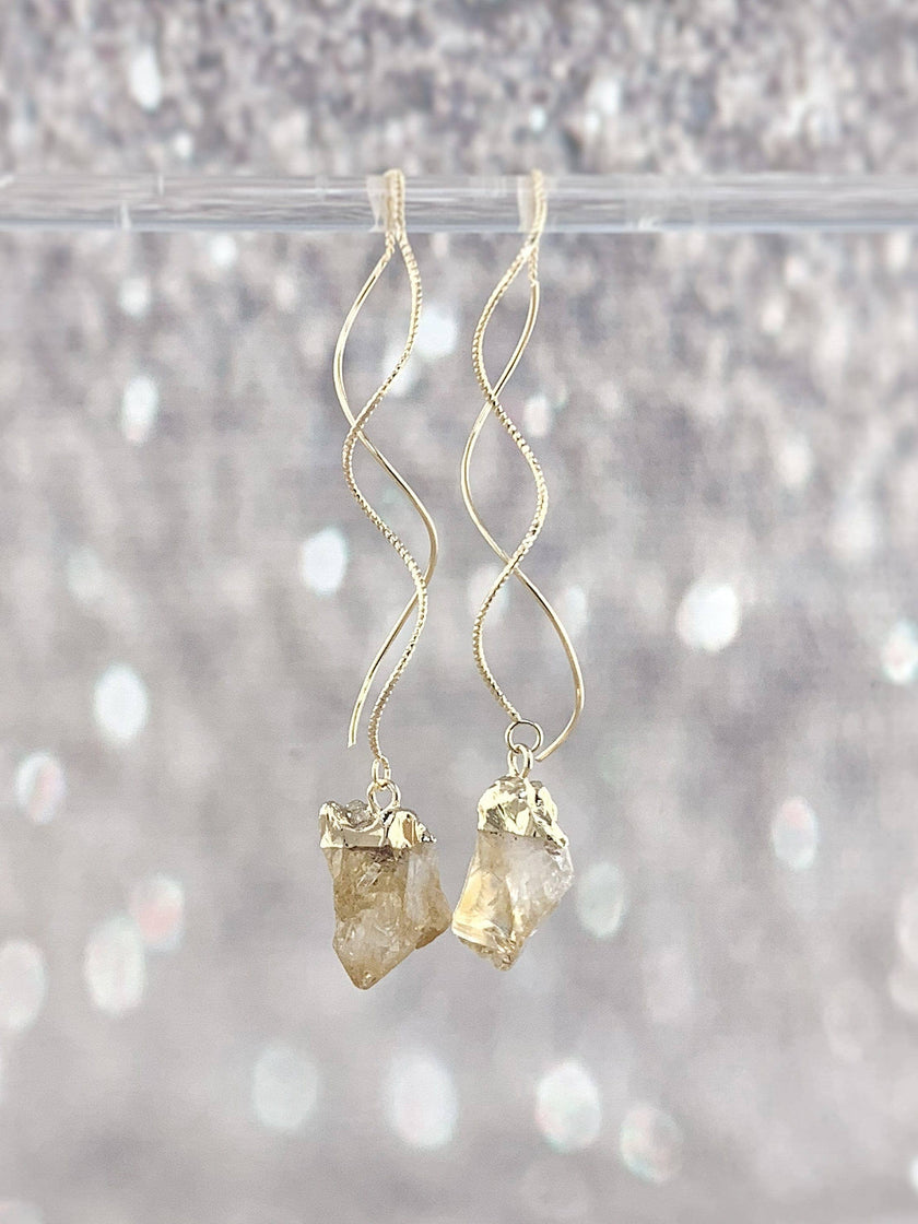 Natural Citrine Spiral Threader Earrings