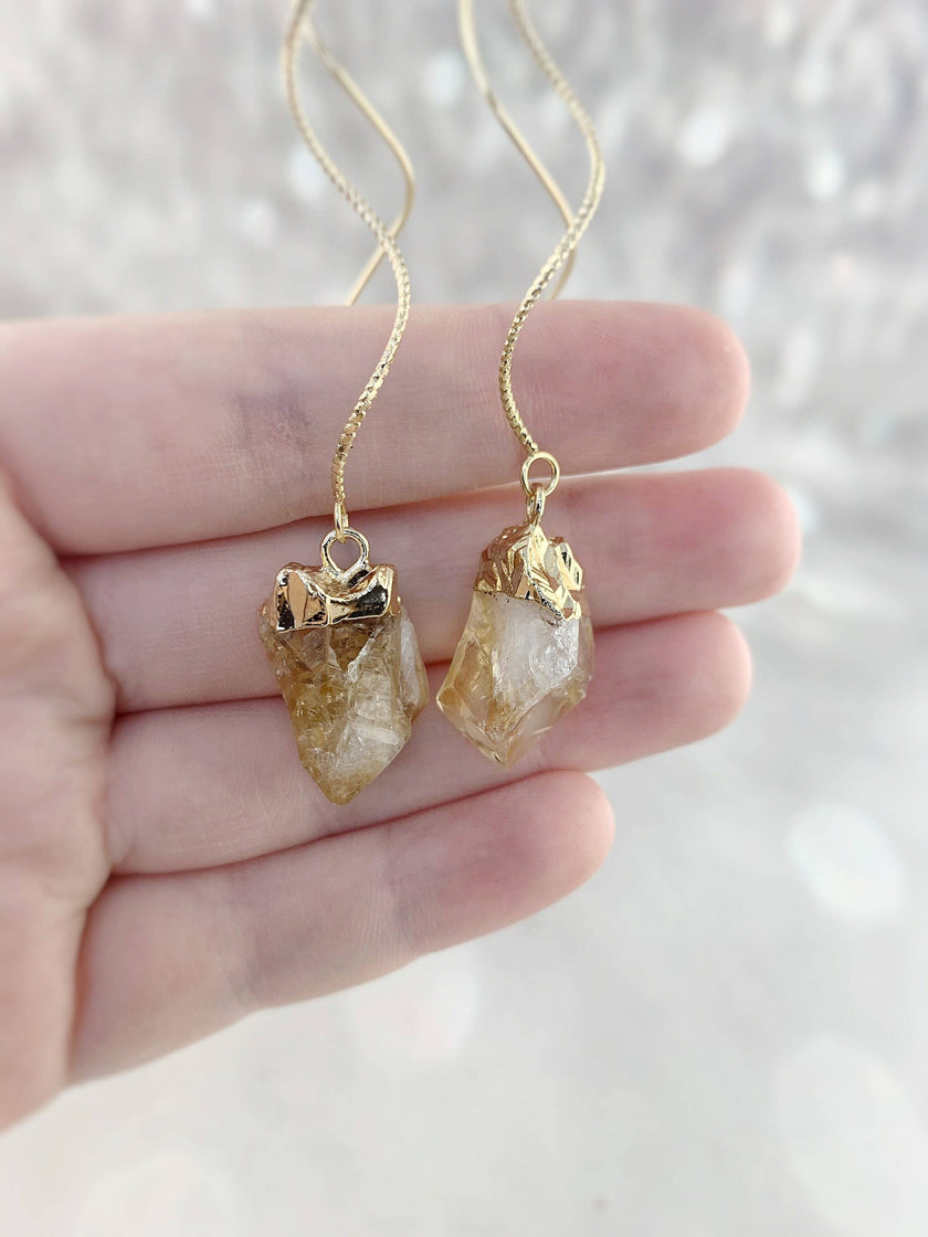 Natural Citrine Spiral Threader Earrings