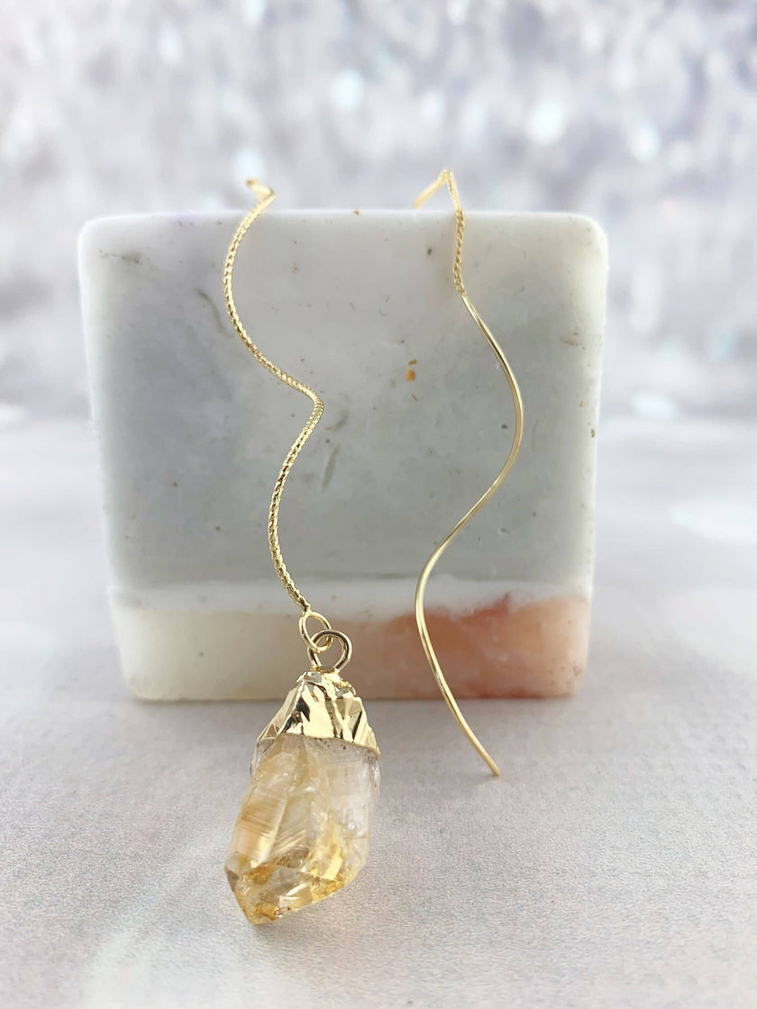 Natural Citrine Spiral Threader Earrings