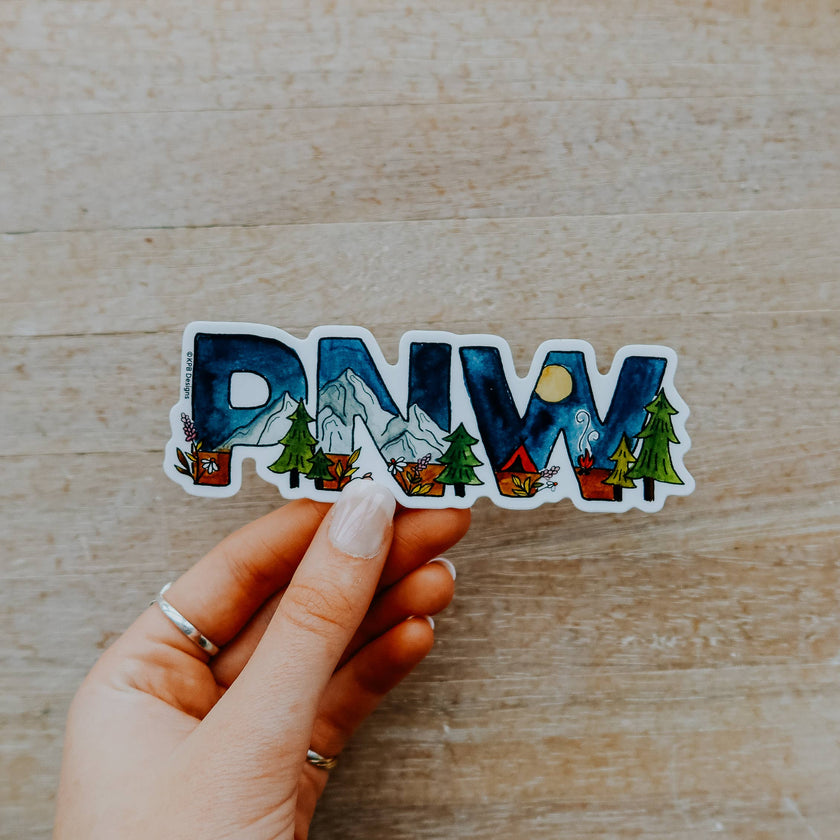 PNW Night Camping Scene Vinyl Sticker