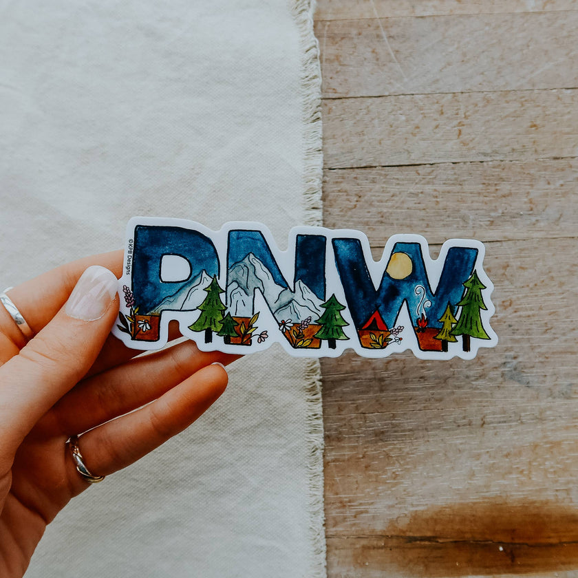 PNW Night Camping Scene Vinyl Sticker
