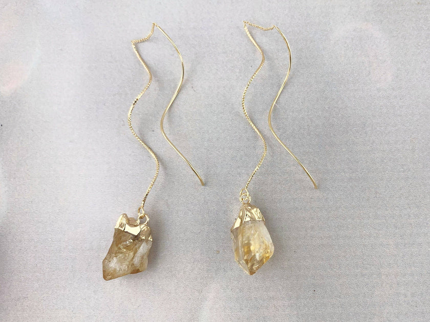 Natural Citrine Spiral Threader Earrings