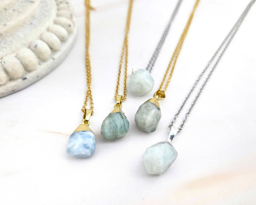 Raw Aquamarine Gemstone Necklace