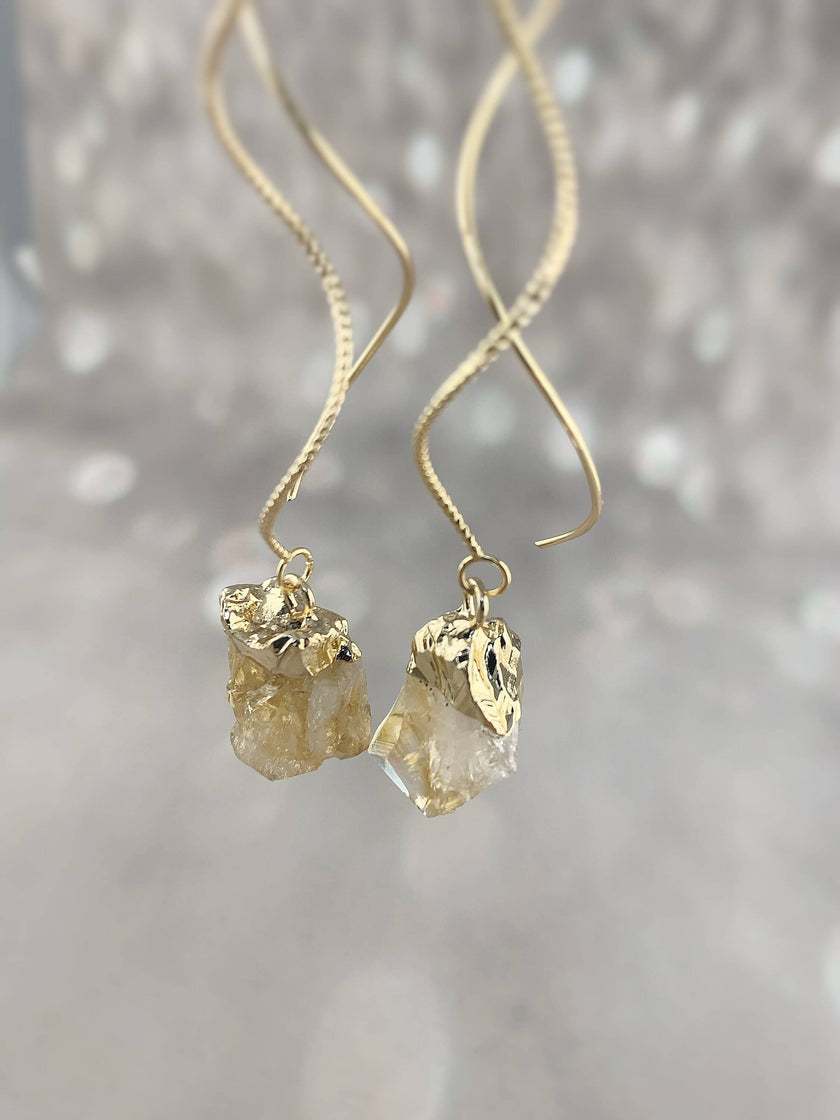 Natural Citrine Spiral Threader Earrings