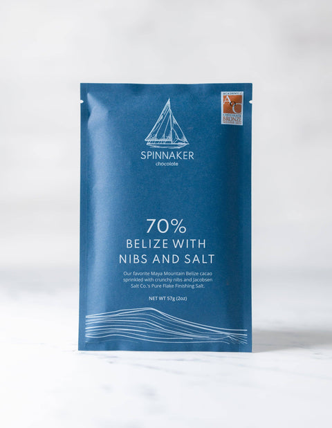 70% Belize with Nibs and Salt Chocolate Bar