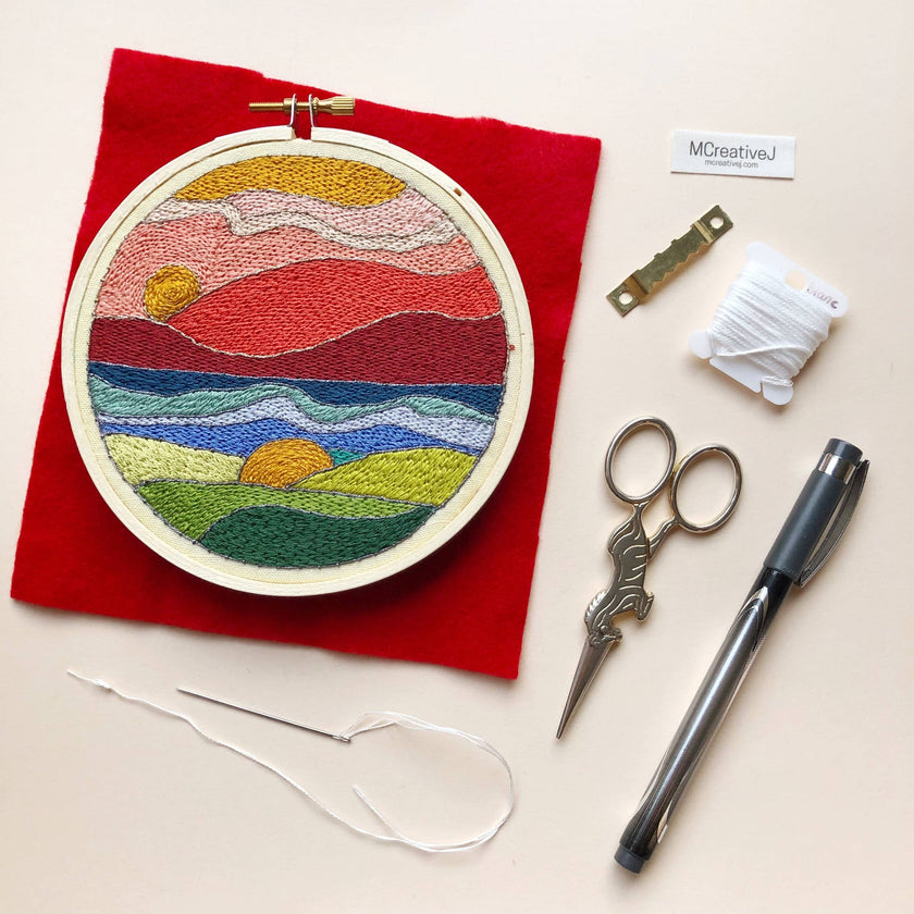 Stained Glass Landscape - Intermediate Hand Embroidery Kit