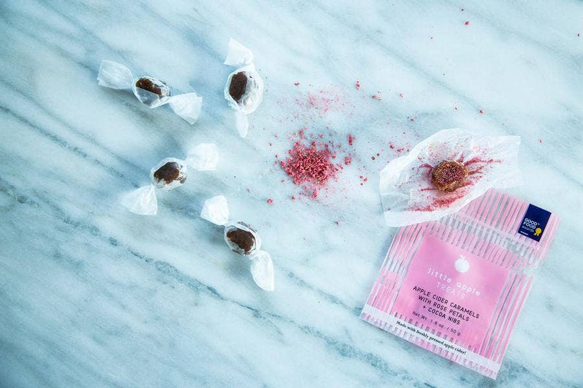 Rose Petals + Cocoa Nibs Apple Cider Caramel Treats