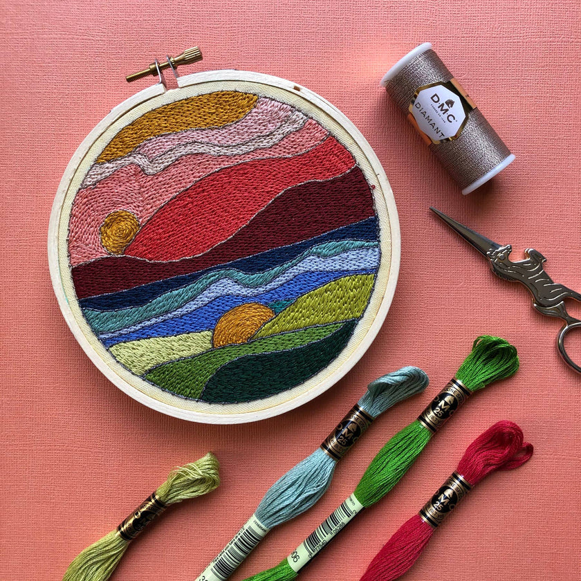 Stained Glass Landscape - Intermediate Hand Embroidery Kit