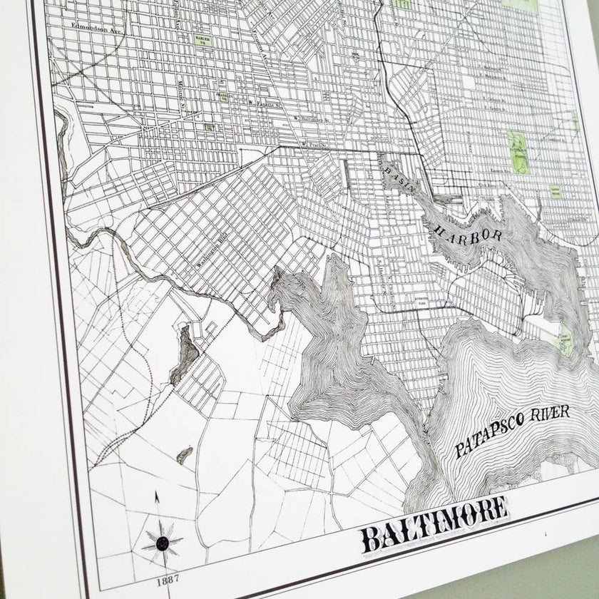 Baltimore Hand-drawn 1887 Street Map Print