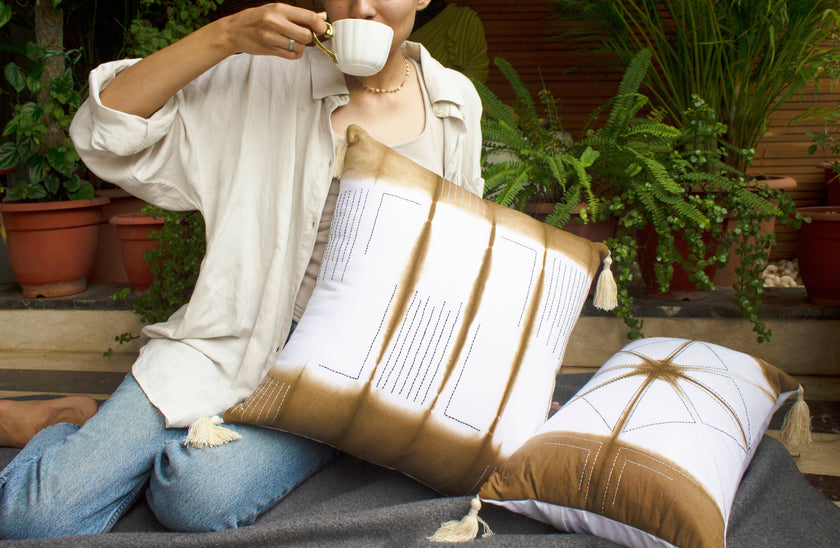 Euphoria Cotton Tie & Dye Pale Brown Throw Pillow