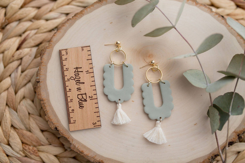 Clay Earrings - Sage with Tassel