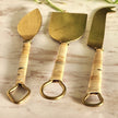 Rattan-Wrapped Gold Cheese Knife Set