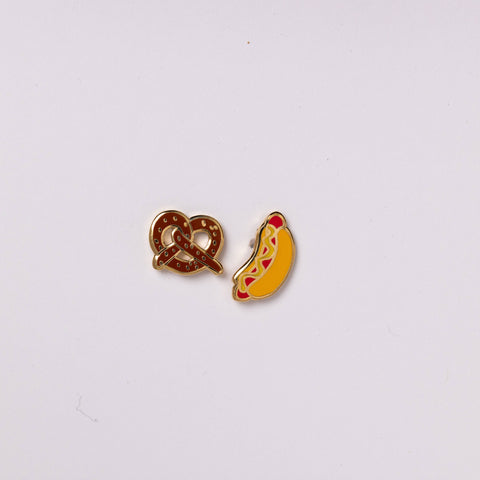 Hot Dog & Pretzel Earrings - Gold Statement Earrings