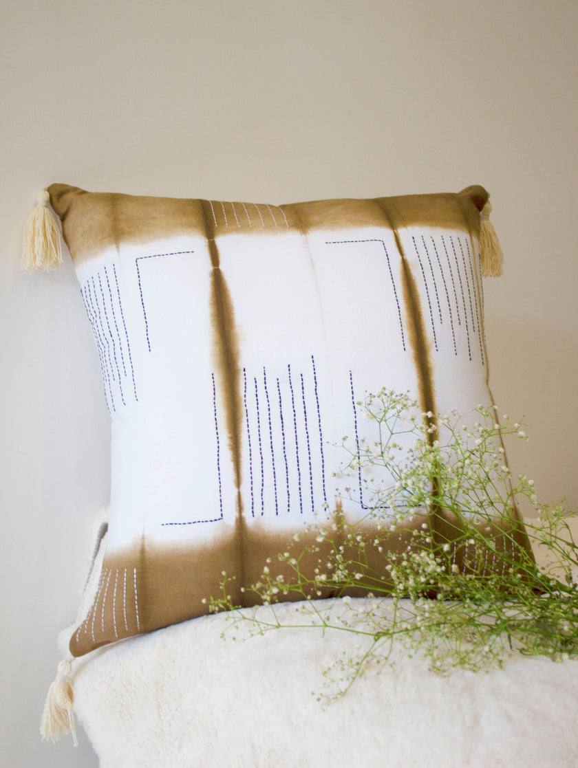 Euphoria Cotton Tie & Dye Pale Brown Throw Pillow