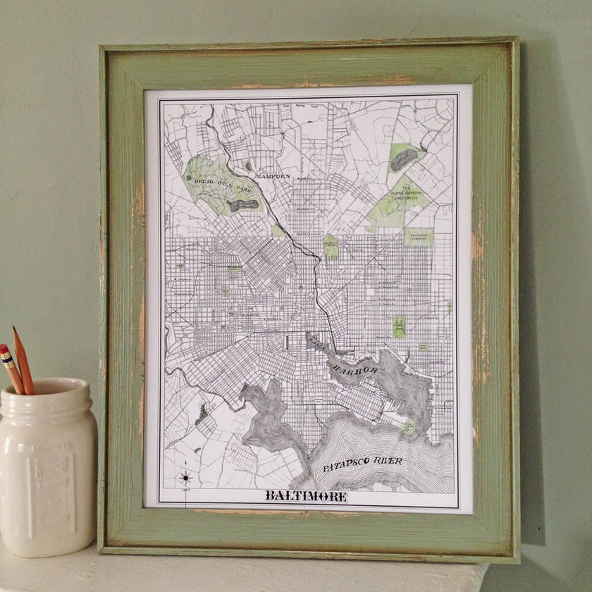 Baltimore Hand-drawn 1887 Street Map Print