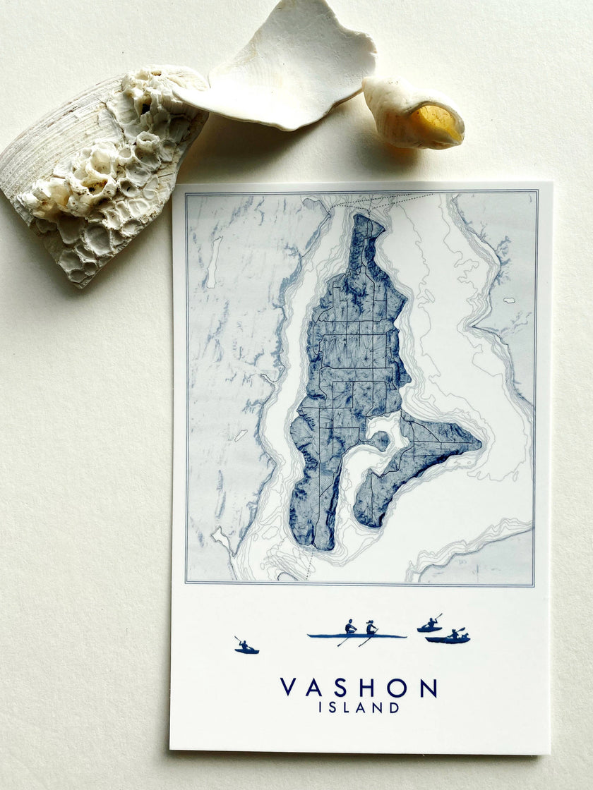 Vashon Blue Topo Map Postcard