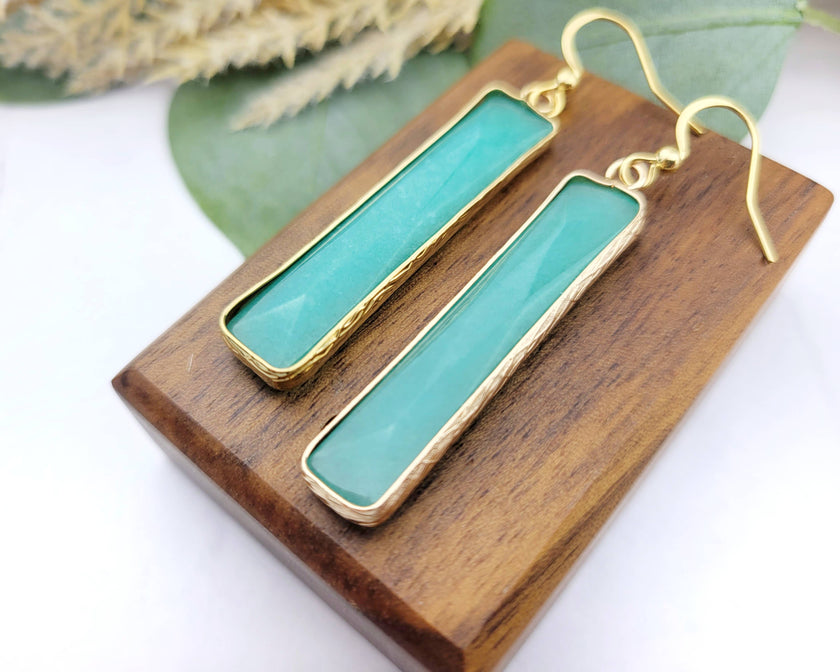 Amazonite Gemstone Bar Earrings