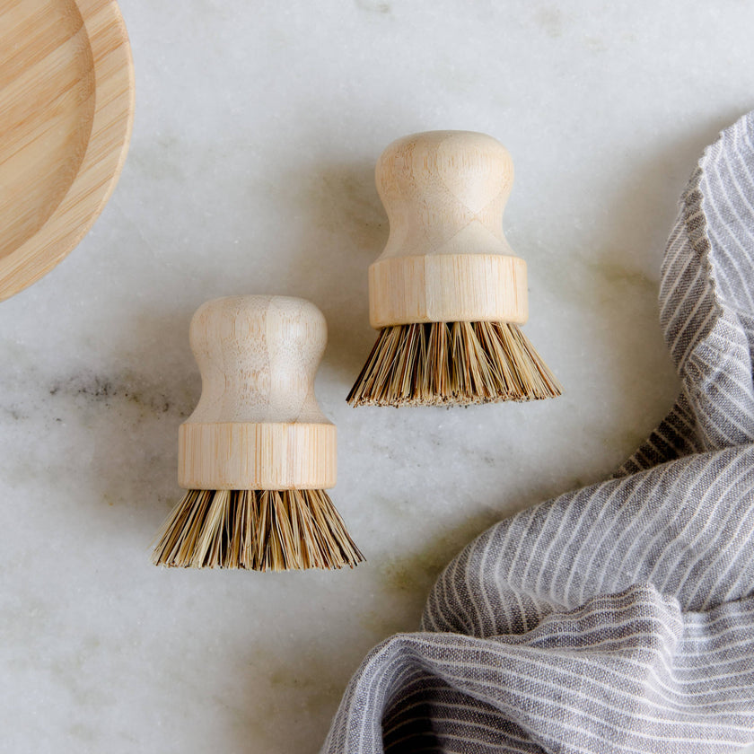 Bamboo Pot Scrubber Brush With Wide Handle