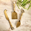 Rattan-Wrapped Gold Cheese Knife Set