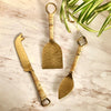 Rattan-Wrapped Gold Cheese Knife Set