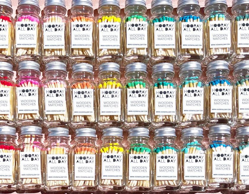Colorful Wooden Matches In Little Glass Bottle 