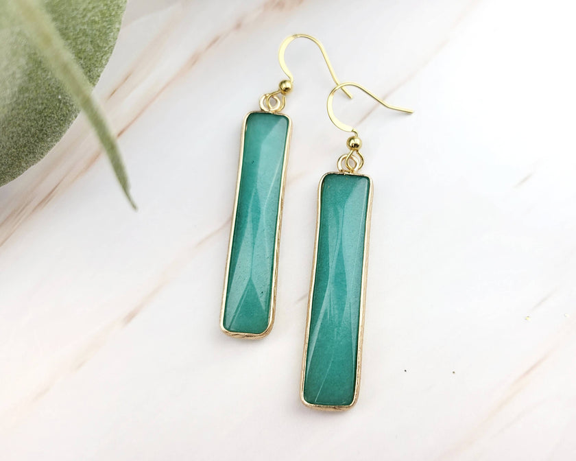 Amazonite Gemstone Bar Earrings