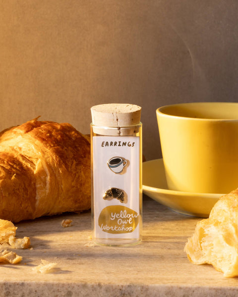 Croissant & Coffee Earrings Gold Studs