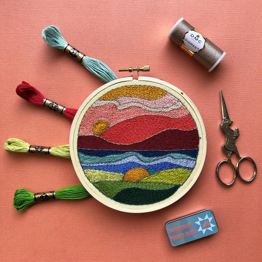 Stained Glass Landscape - Intermediate Hand Embroidery Kit