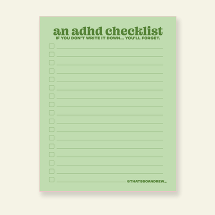 An ADHD Checklist Notepad