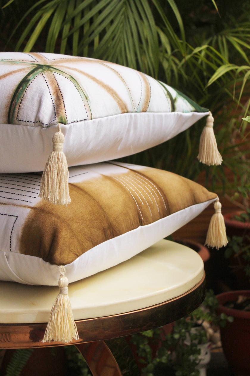 Euphoria Cotton Tie & Dye Pale Brown Throw Pillow