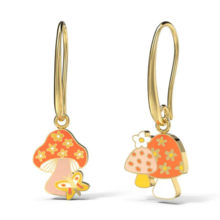 Mushroom Butterfly 18K Gold Earrings