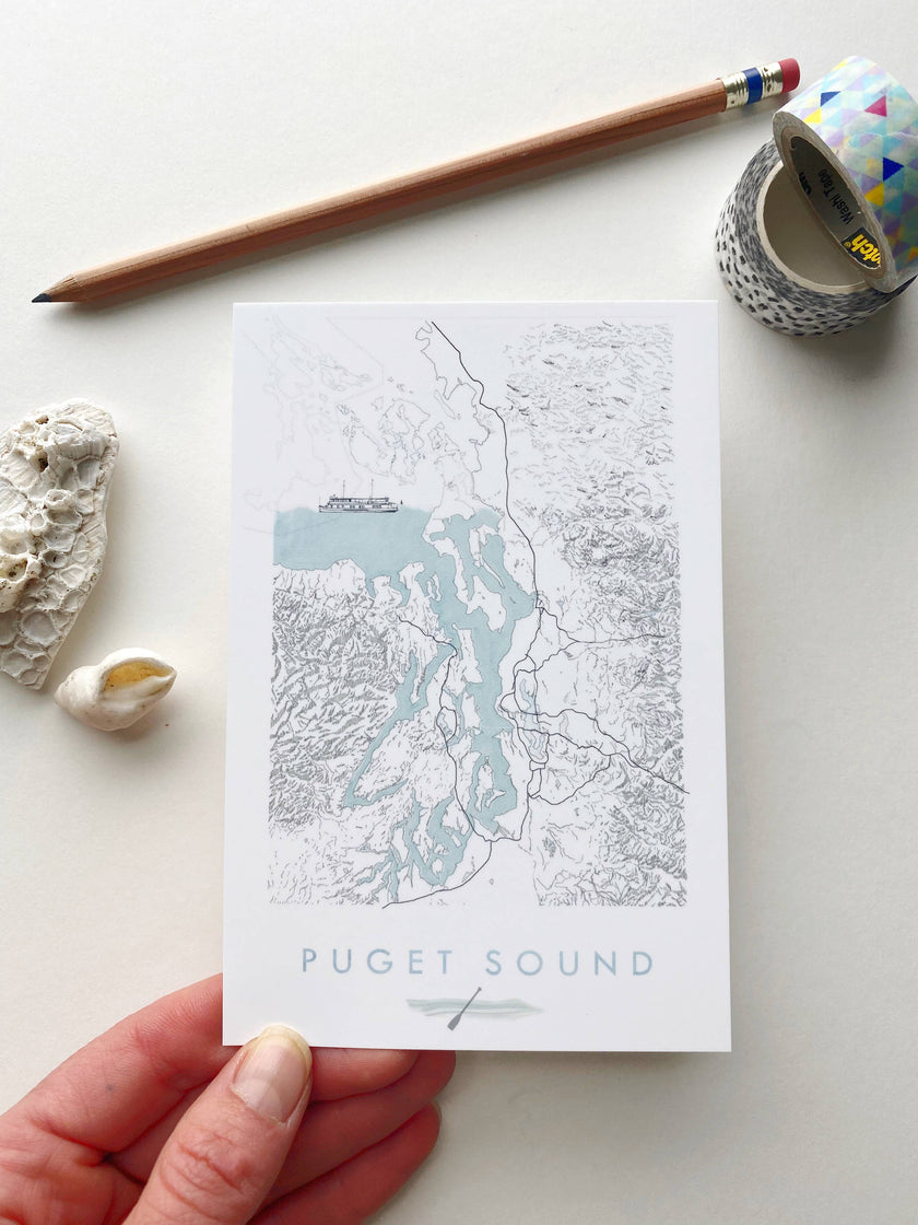 Puget Sound Washington Map - Standard Postcard