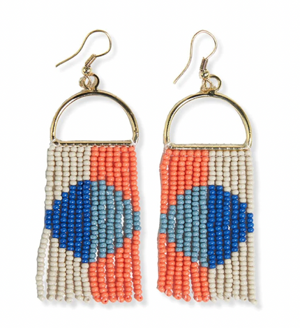 Allison Half Circle Color Block Beaded Fringe Earrings