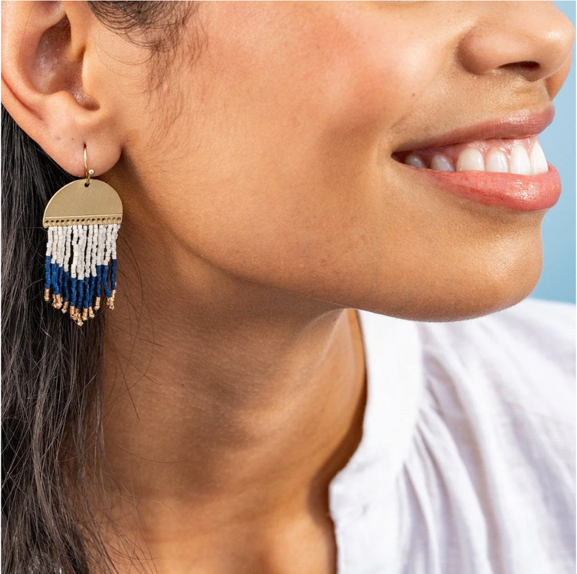 Claudia Curved Pattern Short Beaded Fringe Earrings