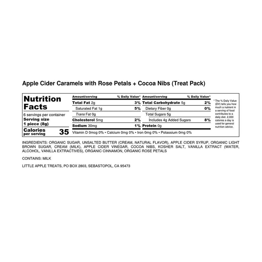 Rose Petals + Cocoa Nibs Apple Cider Caramel Treats