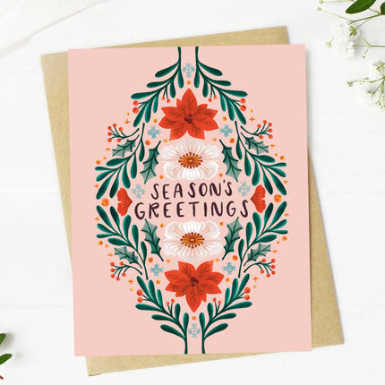Season's Greetings Winter Floral Pattern Holiday Card