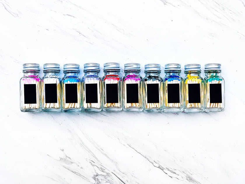 Colorful Wooden Matches In Little Glass Bottle 