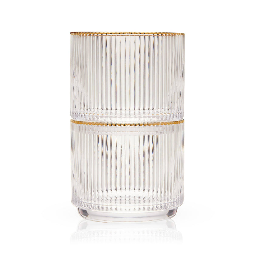 Meridian Crystal Gold Rimmed Lowball Tumblers Set of 2