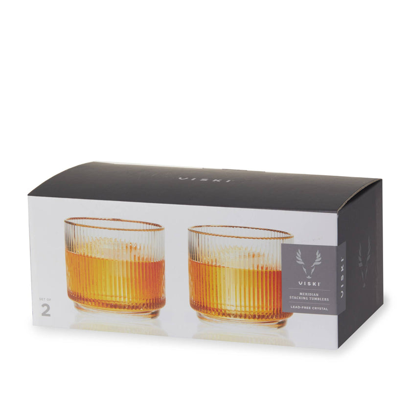 Meridian Crystal Gold Rimmed Lowball Tumblers Set of 2