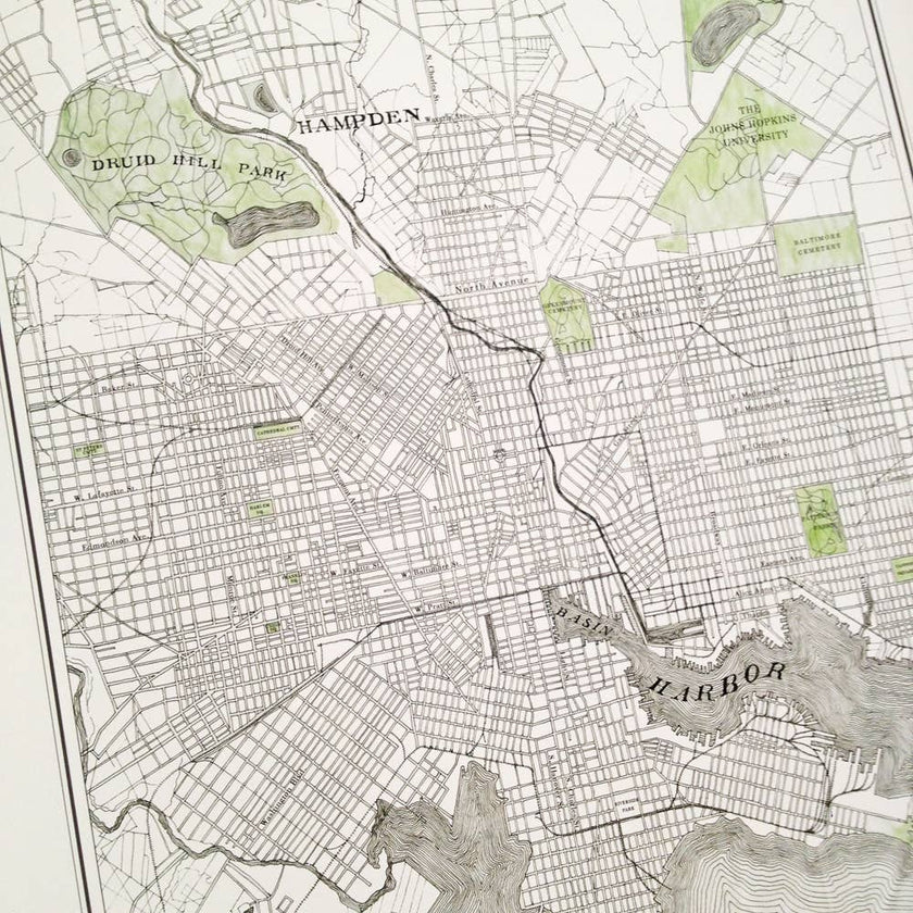 Baltimore Hand-drawn 1887 Street Map Print