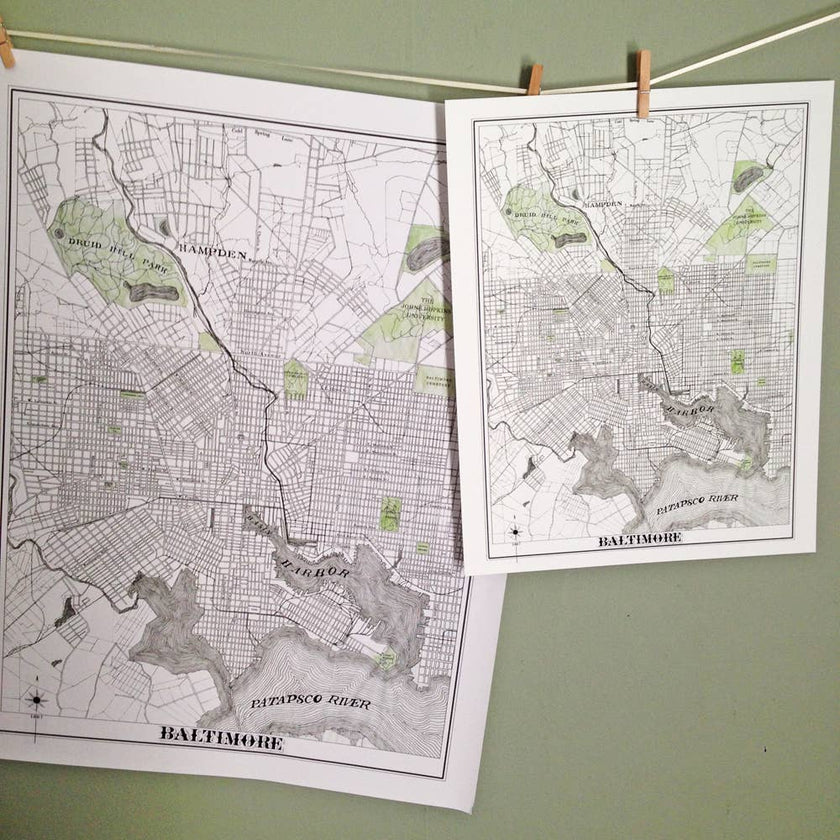 Baltimore Hand-drawn 1887 Street Map Print