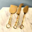 Rattan-Wrapped Gold Cheese Knife Set