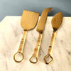 Rattan-Wrapped Gold Cheese Knife Set