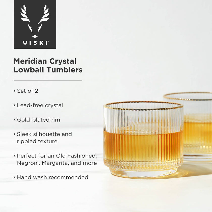 Meridian Crystal Gold Rimmed Lowball Tumblers Set of 2