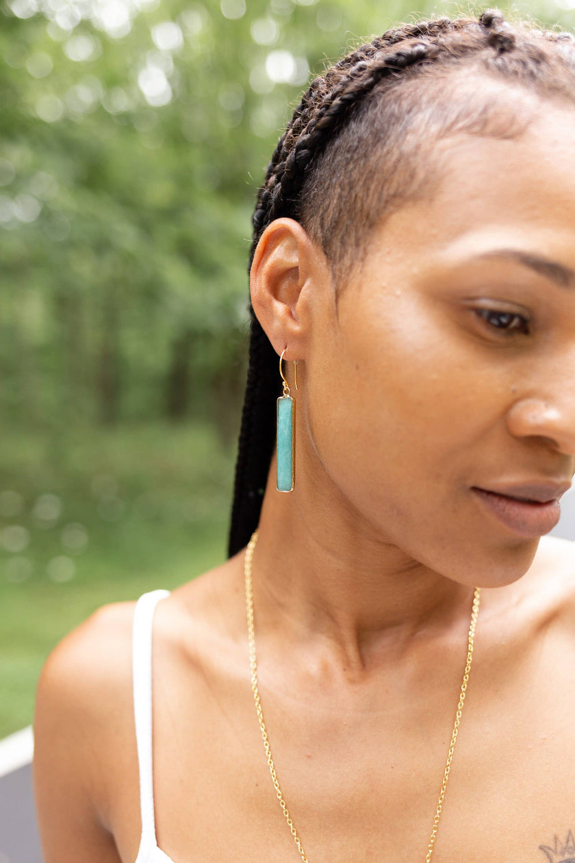 Amazonite Gemstone Bar Earrings
