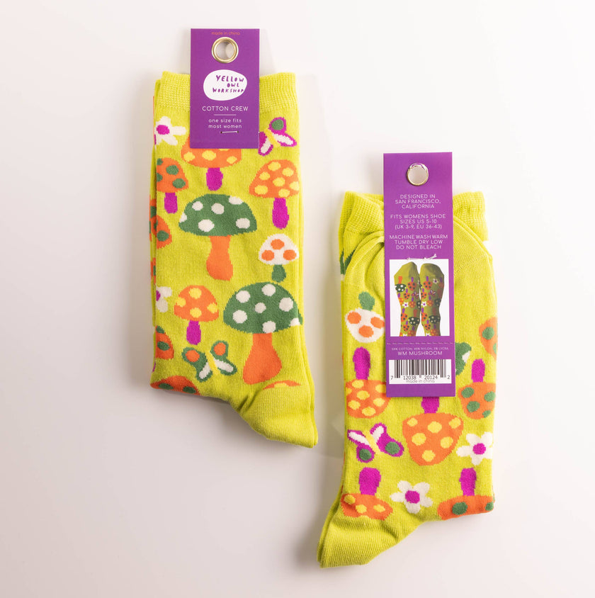 Mushroom Butterfly Socks - Women's 1970s Retro Crew Socks