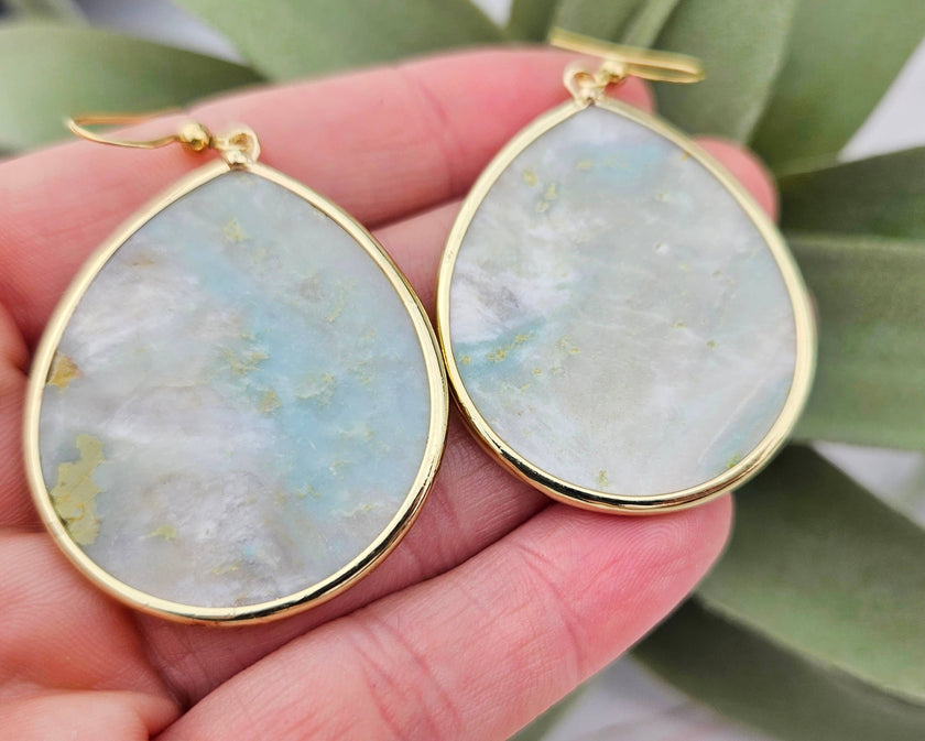 Thin Amazonite Teardrop Dangle Earrings