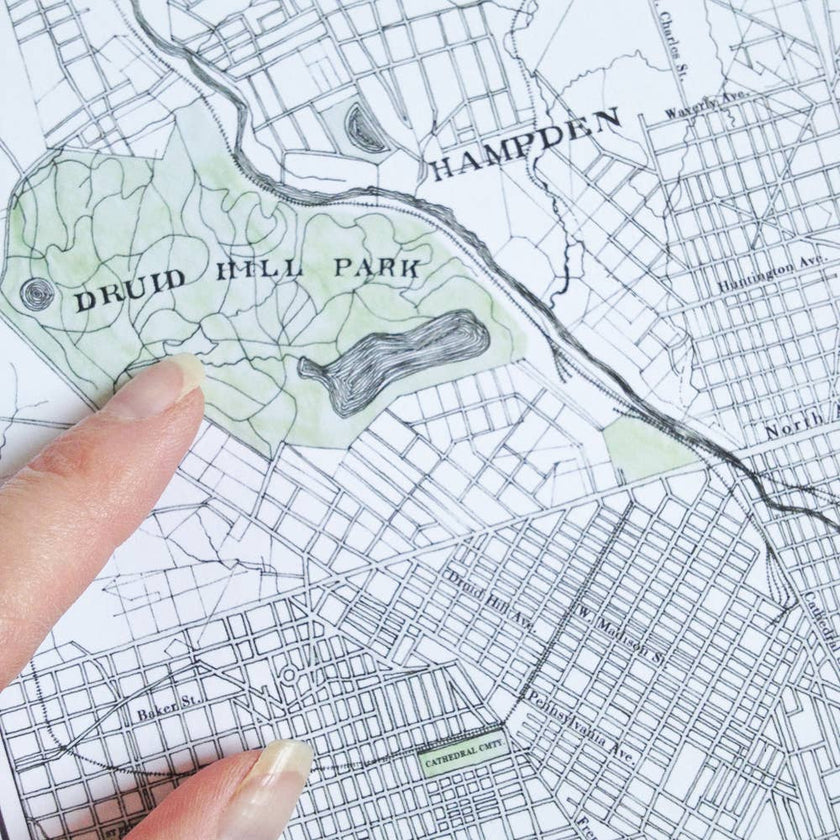 Baltimore Hand-drawn 1887 Street Map Print