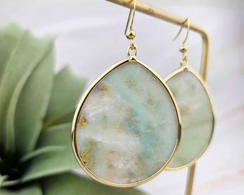 Thin Amazonite Teardrop Dangle Earrings