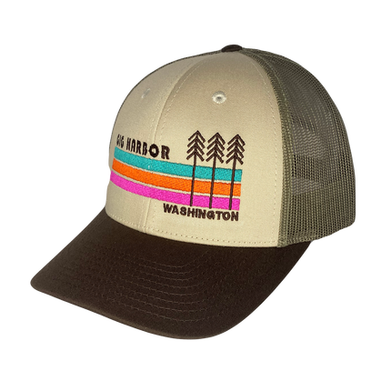 Tacoma Stripes and Trees Curved Billed Trucker Cap